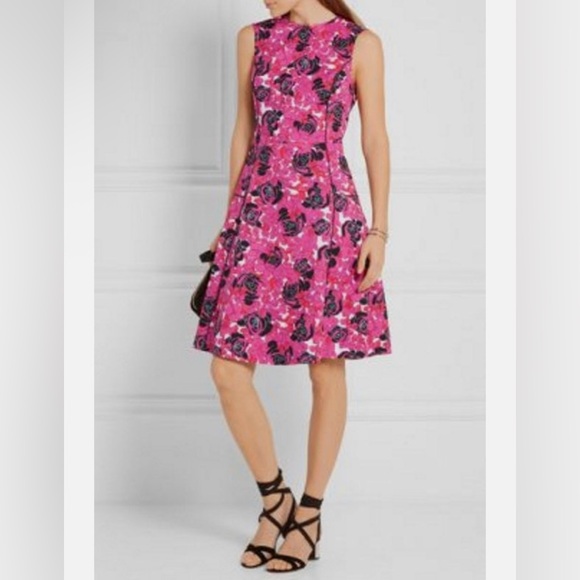 Oscar de la Renta Floral Cotton Blend Pink Black Fit & Flare Mini Dress Size 6 - Picture 1 of 10